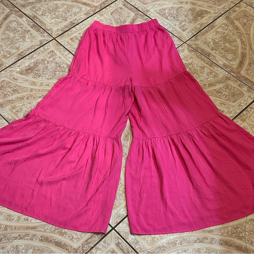 Main Strip Fuchsia Tiered Wide Leg Pants - Picture 8 of 11